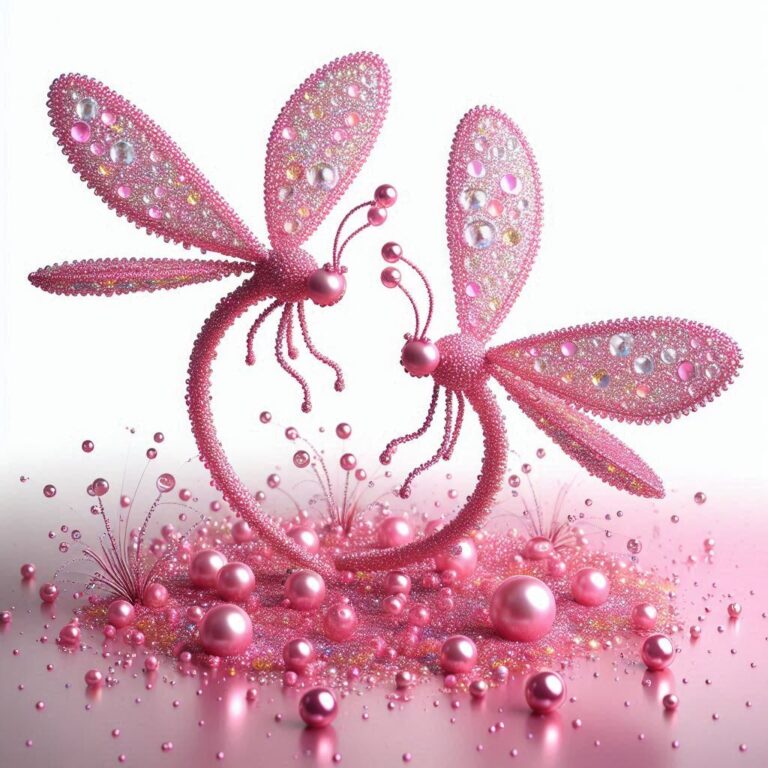 Pink Dragonflies with Pearls on Pond