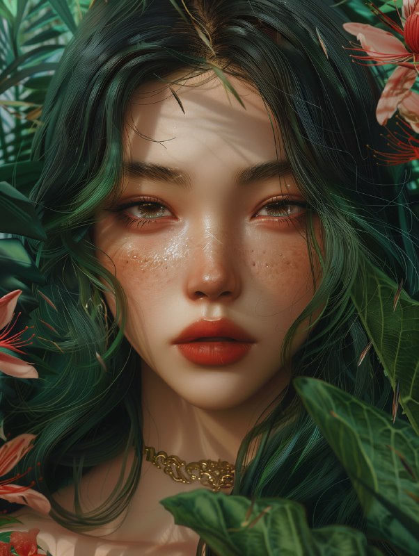 Chinese Girl with Ombre Hair Jungle Background