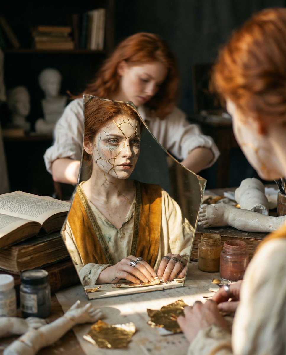 Artisan Reflected In Antique Mirror Shard