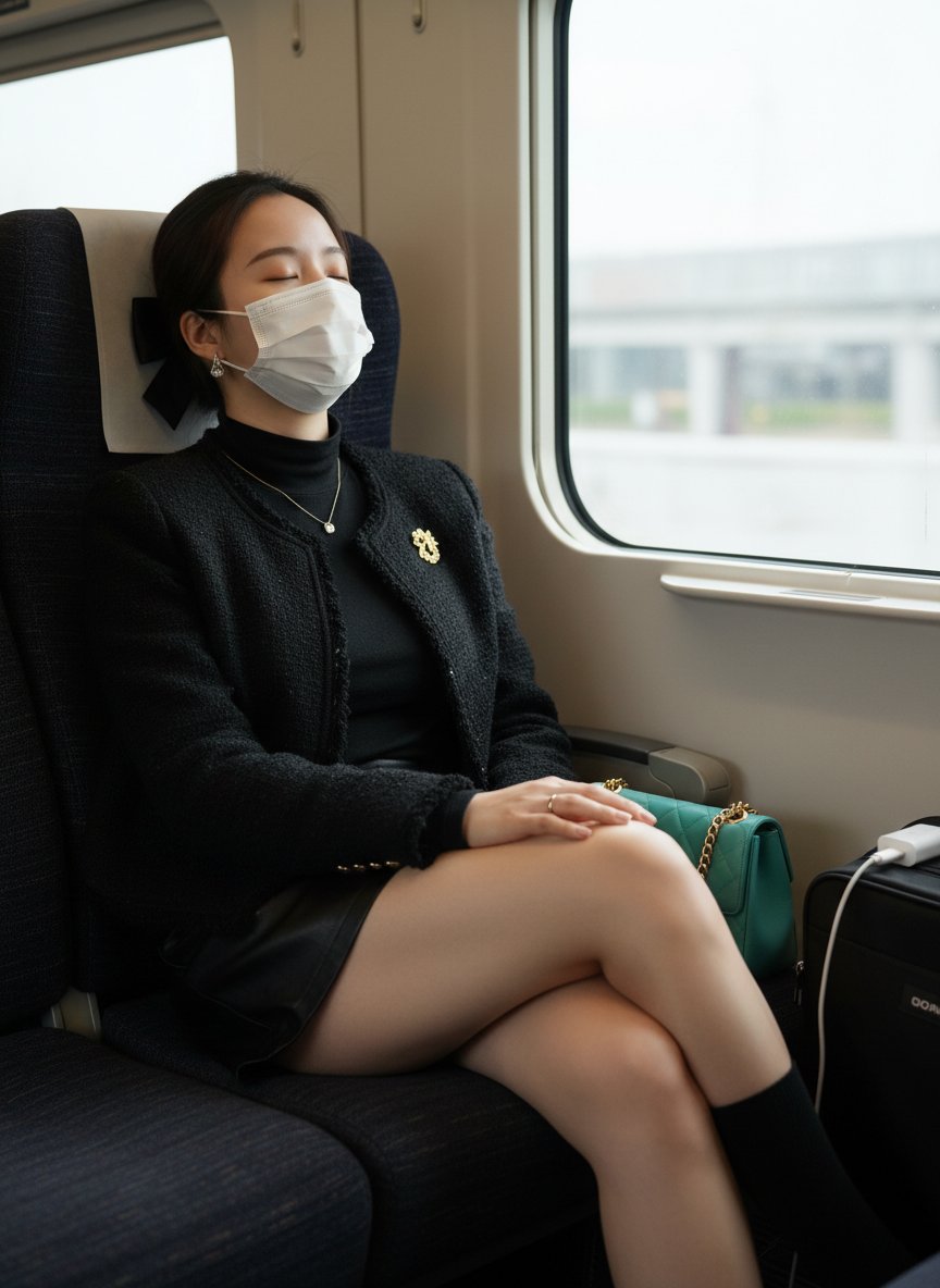 Serene Girl Resting On Train