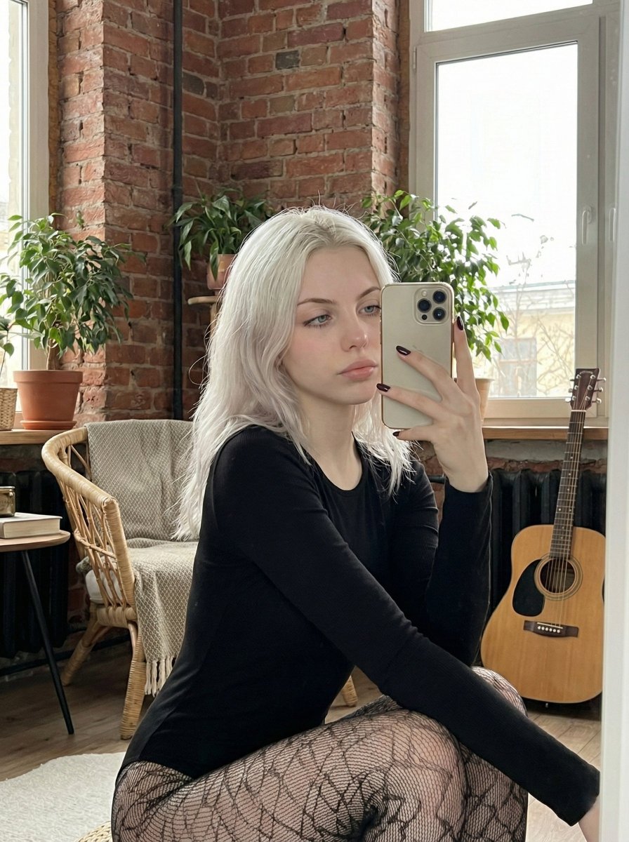Icy Platinum Mirror Selfie in Natural Light