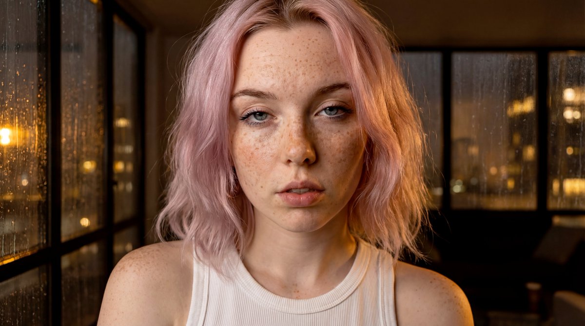 Pink-Haired Seduction in Rain