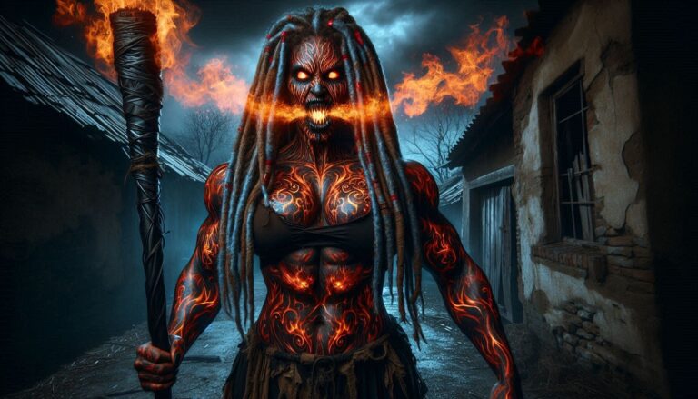 Female Muscular African American Fire Witch