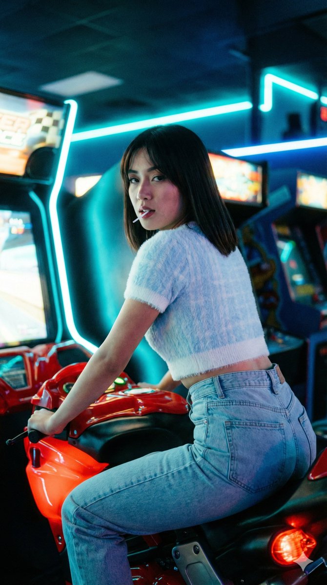 Neon Arcade Girl Portrait