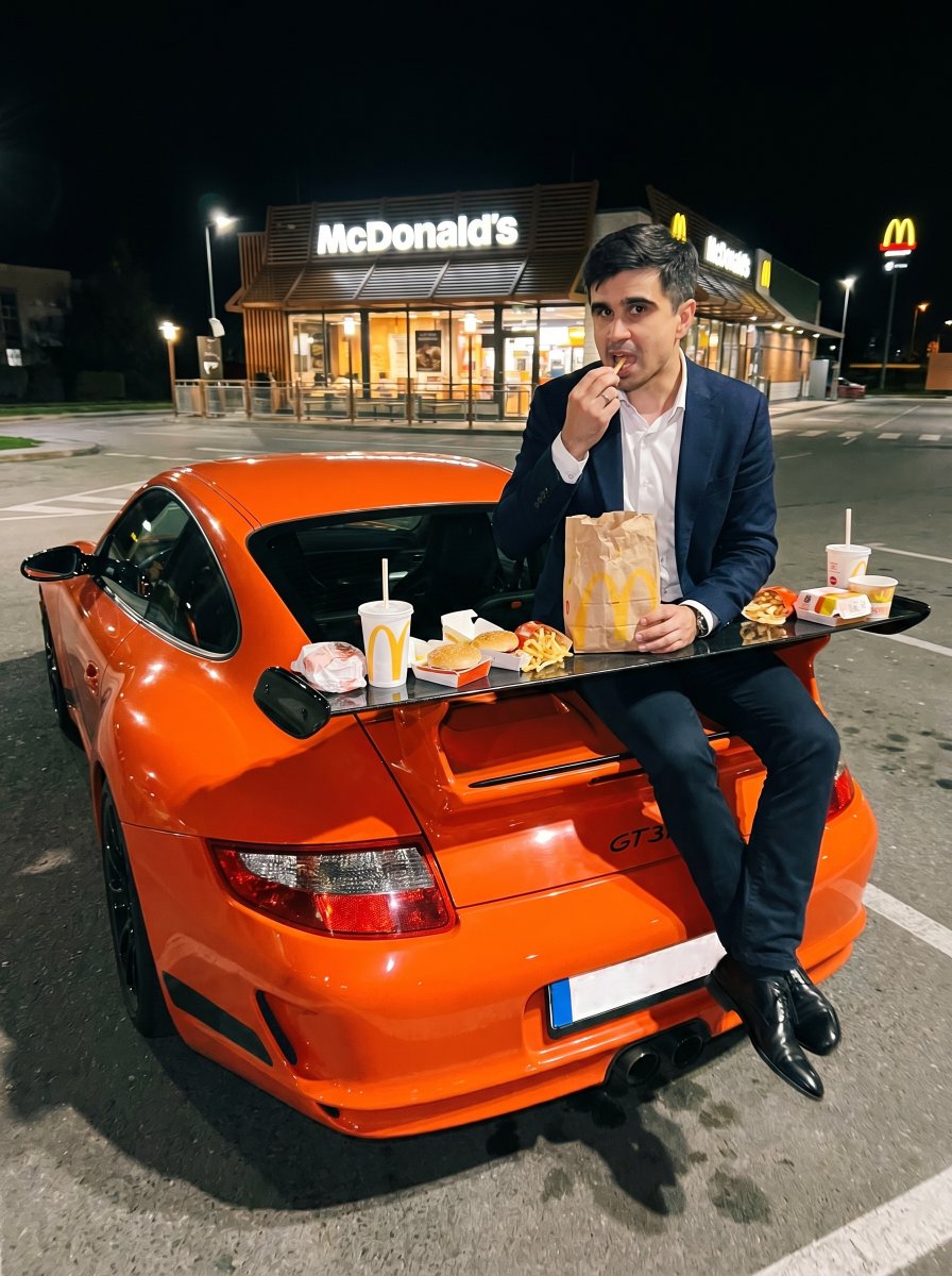 Suit in McDonald's, Porsche in Igloo