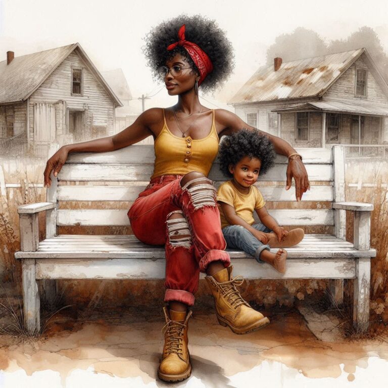 African Woman Grandchild Farmhouse Watercolor