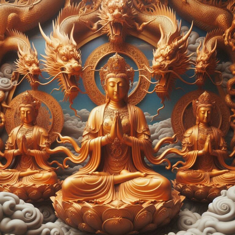 Meditation Statues with Dragons and Deities