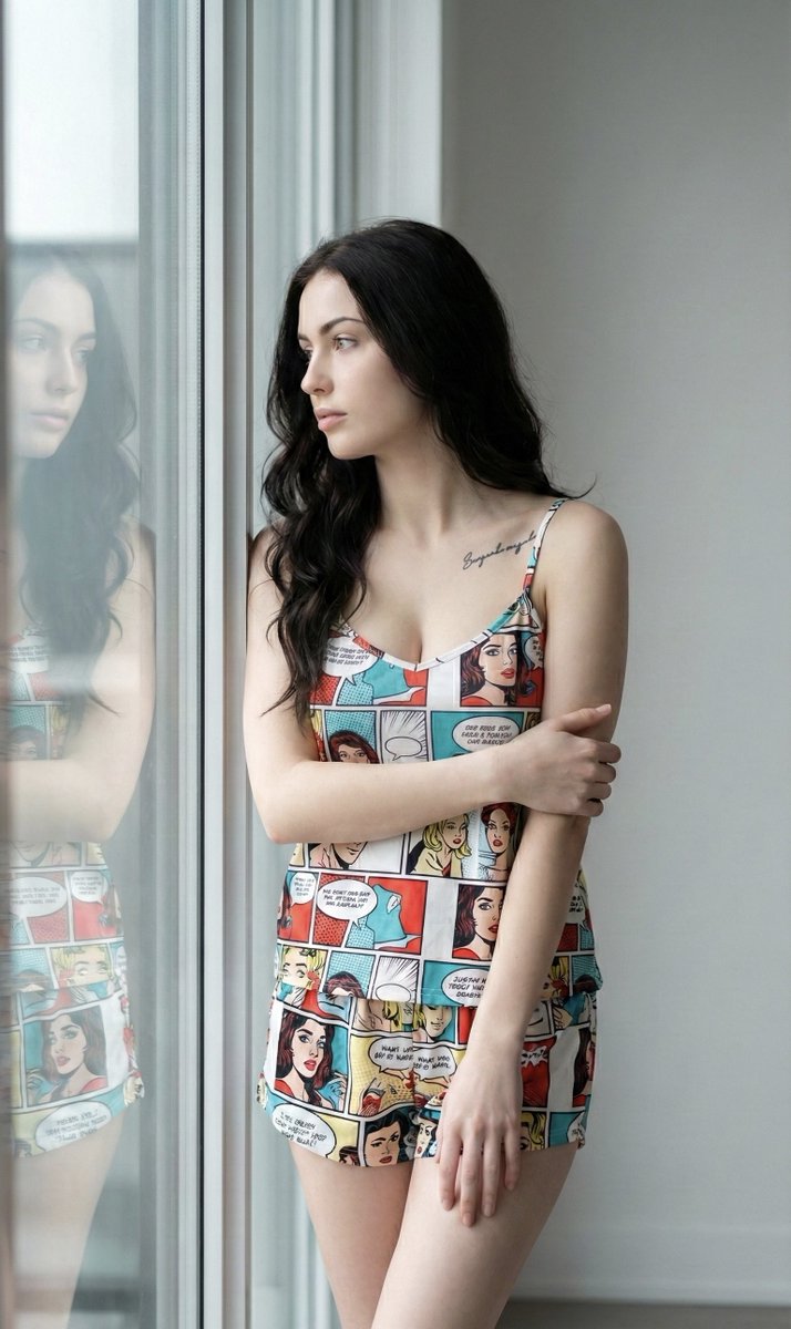 Comic Pajamas Girl Window Reverie