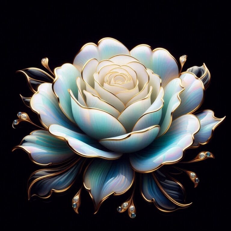Opalescent Glass Rose With Elegant Gold Edging