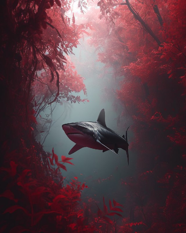 Shark in Red Rainforest Cinematic Scene