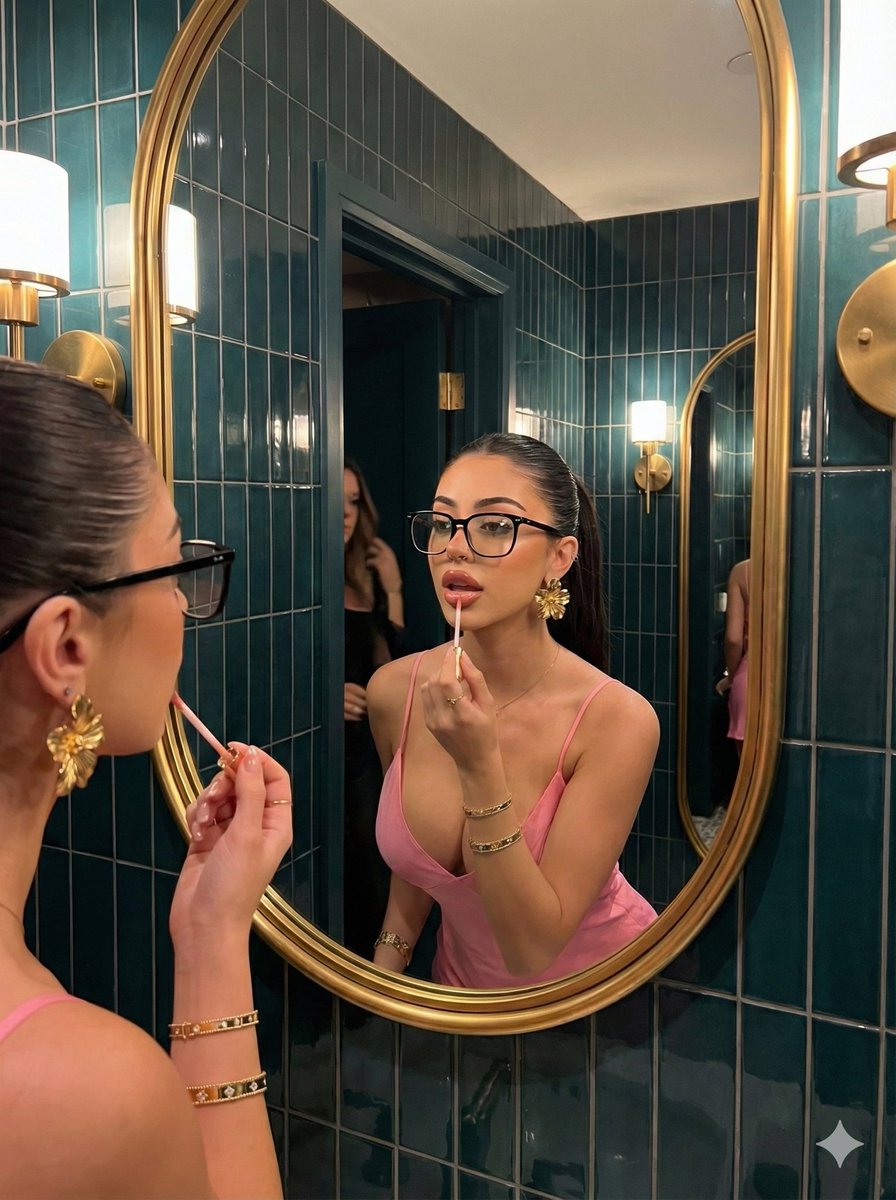 Glamorous Woman Applying Lip Gloss