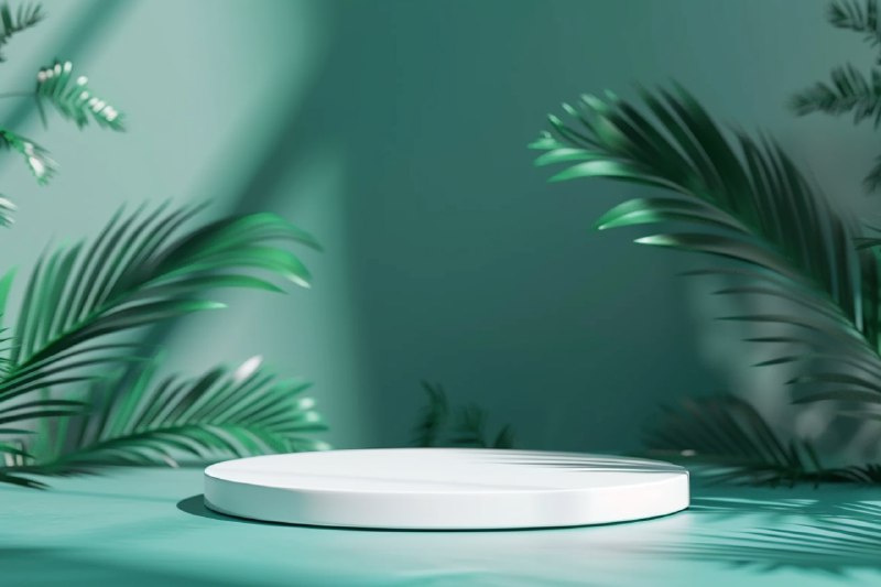 White Podium on Emerald Background – Chic & Modern
