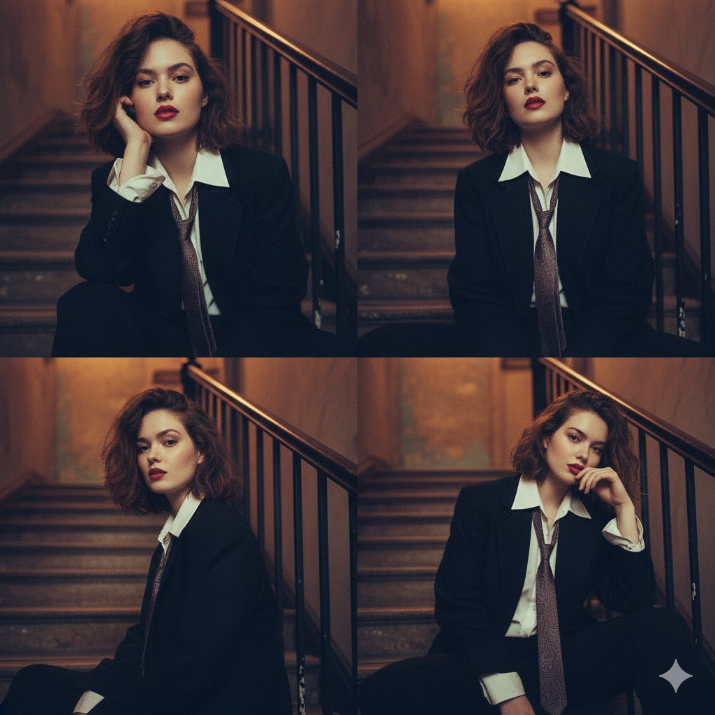 Cinematic Red Lip Stairway Collage
