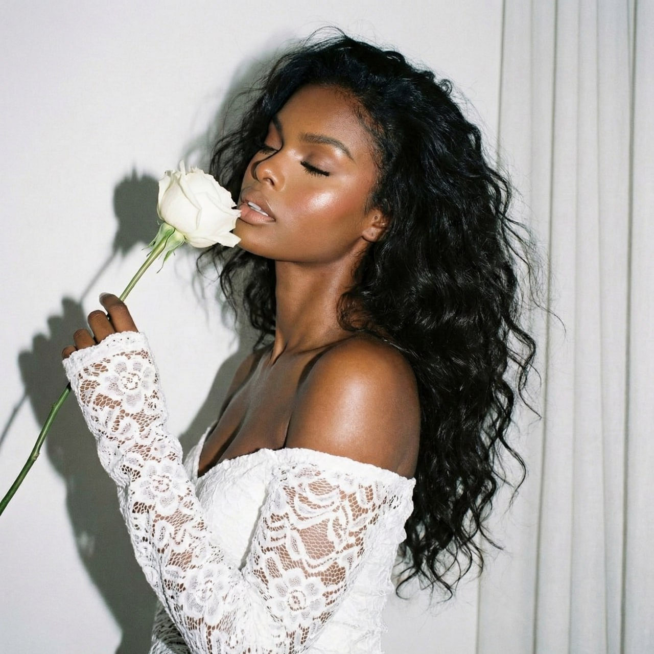 Dreamy Lace Portrait With White Rose