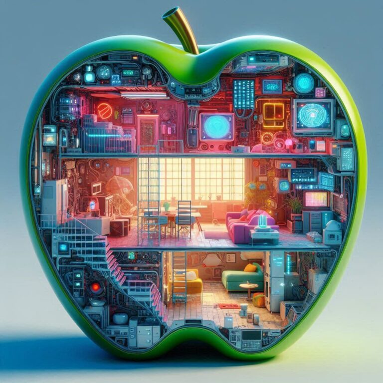 Futuristic Apple-Shaped Interior with Technology