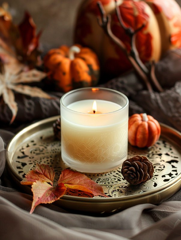 Candle with Autumn Decor – Product Photography