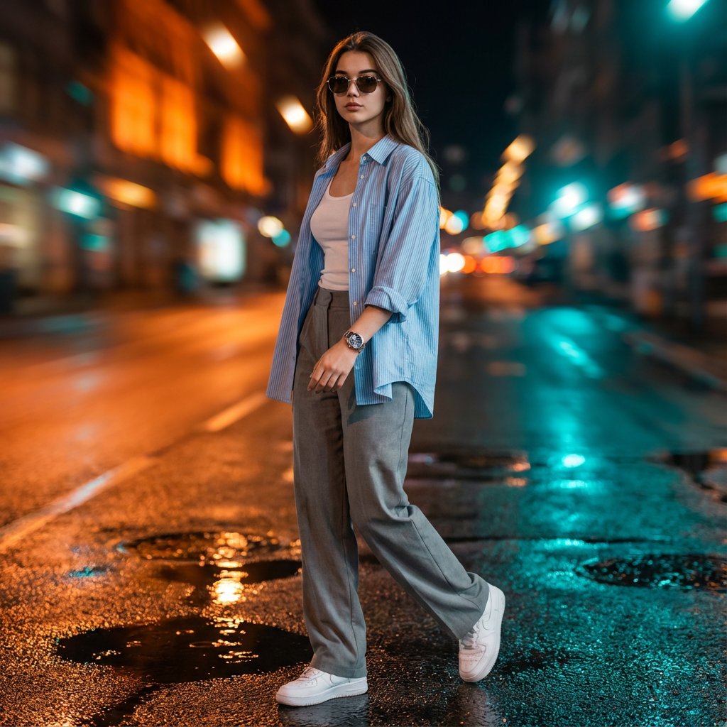 Cinematic Neon Night Fashion Walk