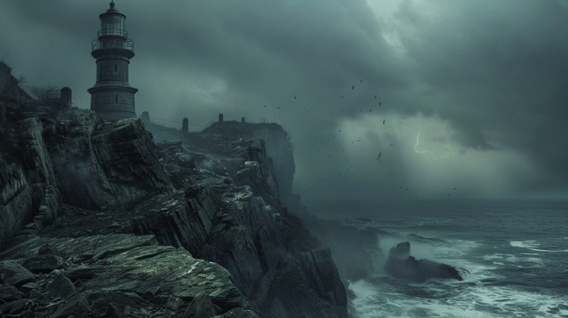 Creepy Lighthouse on Cliff – Stormy Sea
