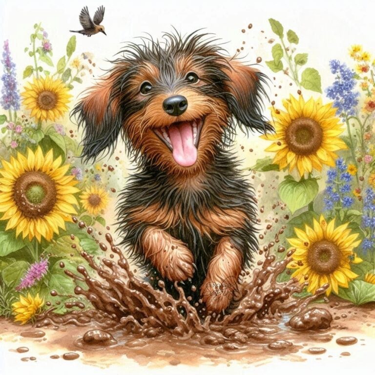 Fractal Dachshund in Muddy Garden – Detailed Art
