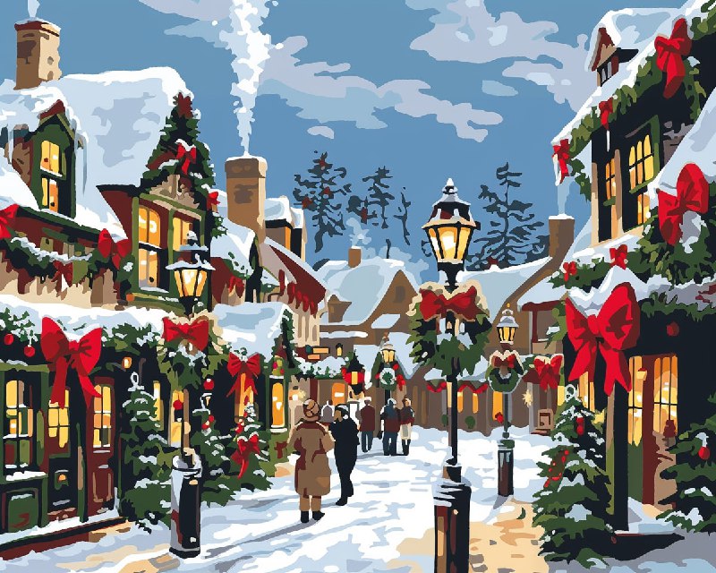 Christmas Village Square – Paint by Number Style