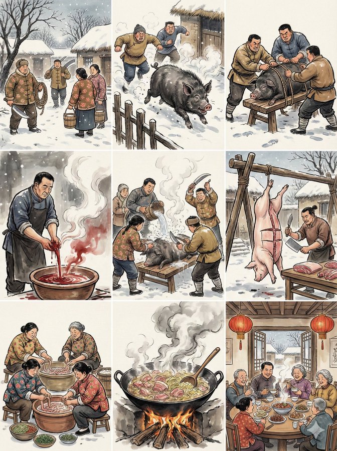 Ink-Wash Pig Butchery Grid