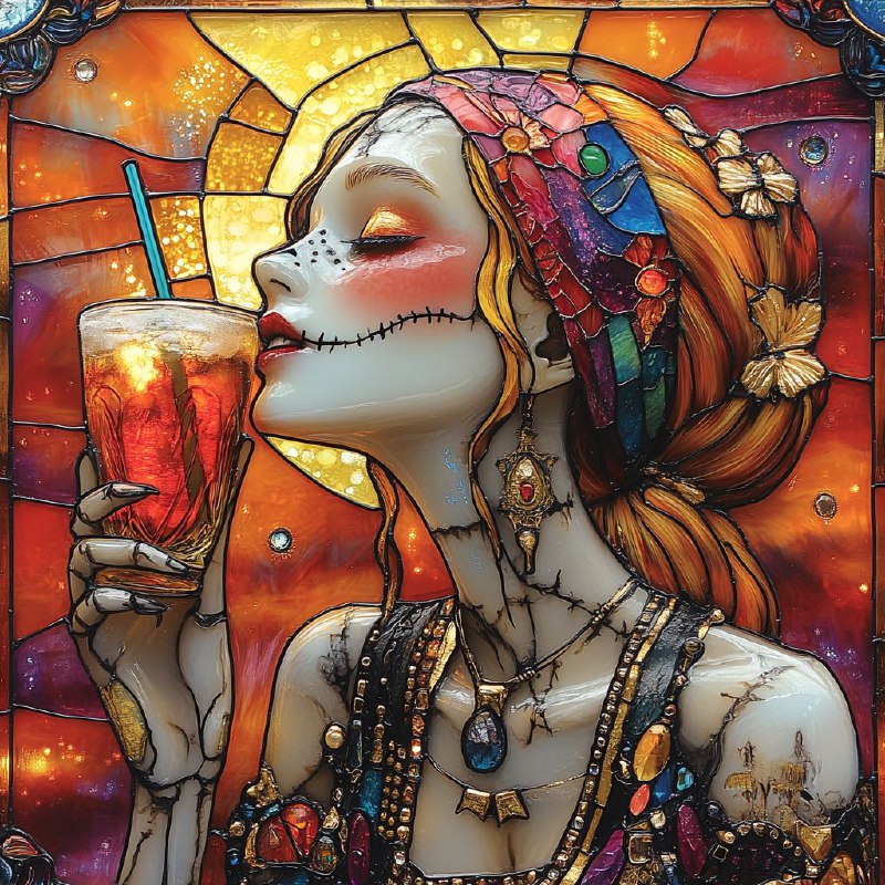 Stained Glass Tarot Skeleton Girl