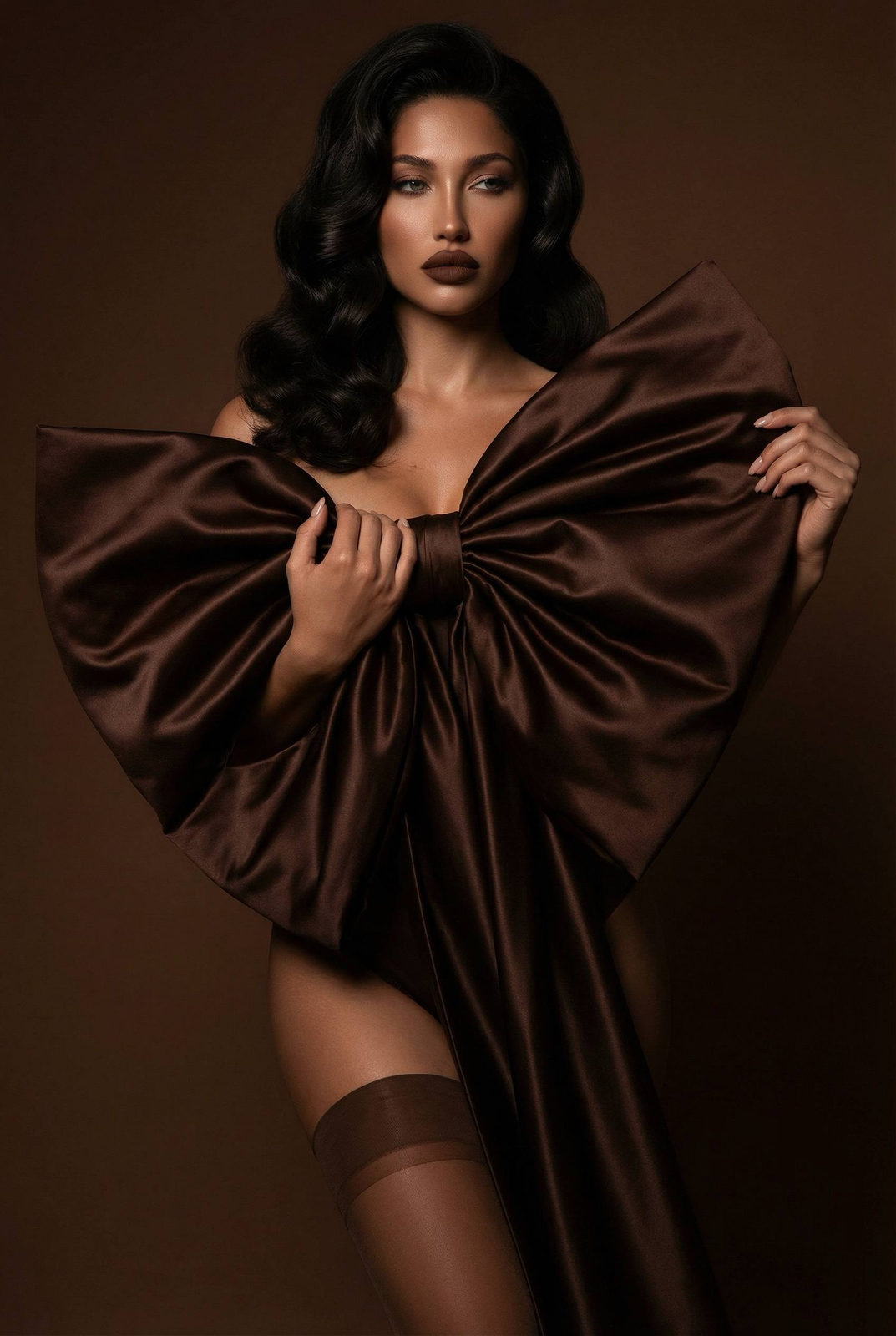 Midnight Chocolate Bow: Ultra-Realistic Editorial
