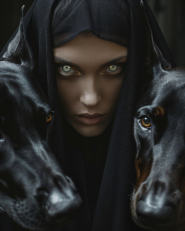 Golden Skull Nun with Velvet Dobermans