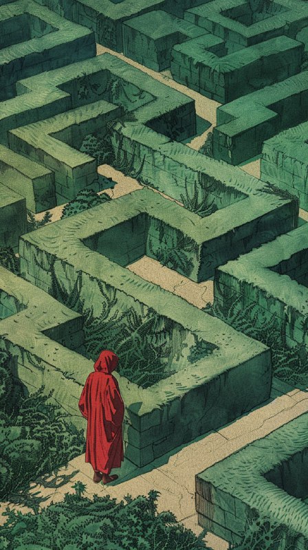 Woman walks above an endless maze of greenery
