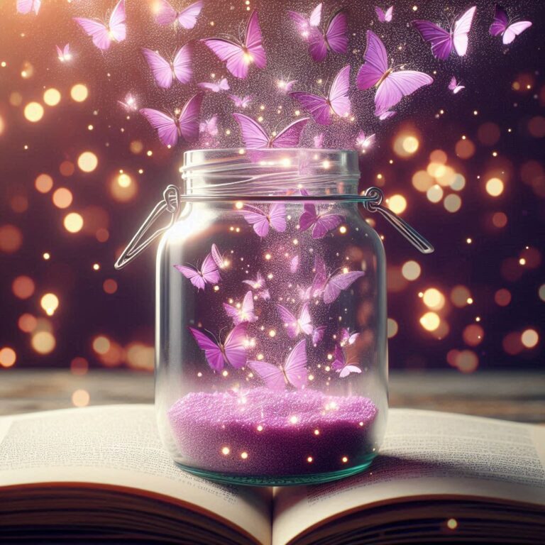 Glass jar with small pink butterflies
