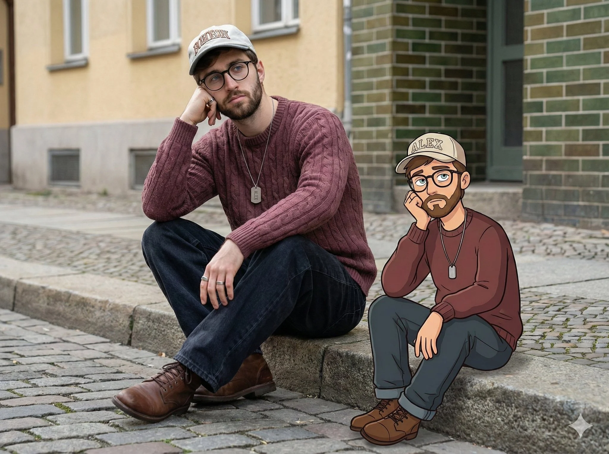 Real And Cartoon Urban Street Portrait