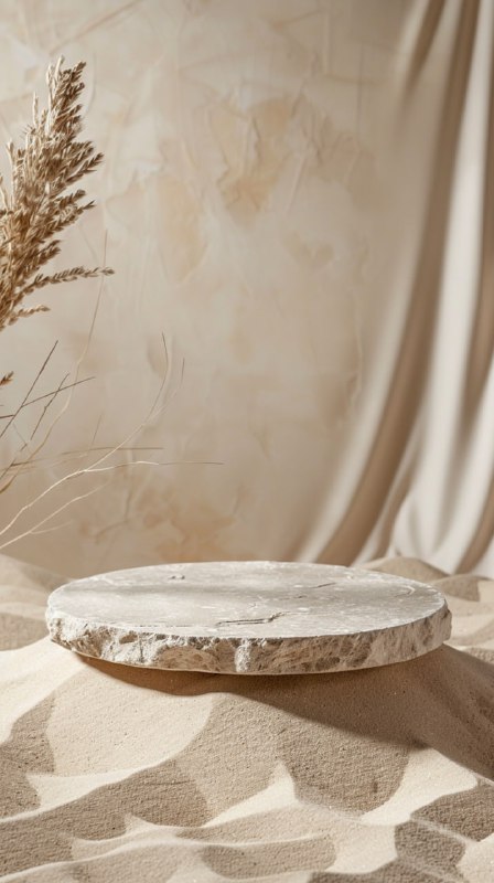 Stone Podium on Sand Beige Cosmetic Product Background
