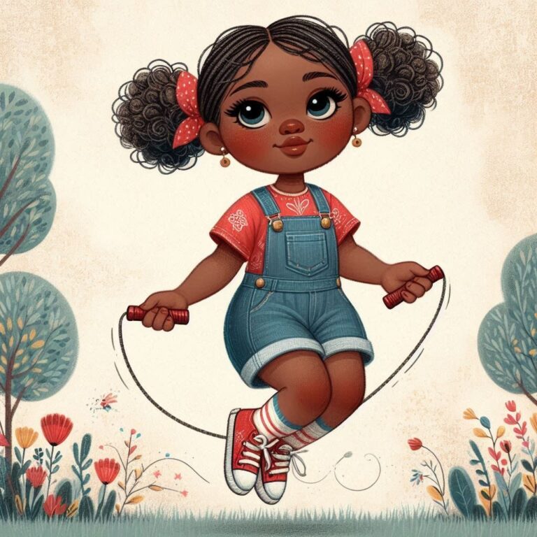 African American little girl jumping rope