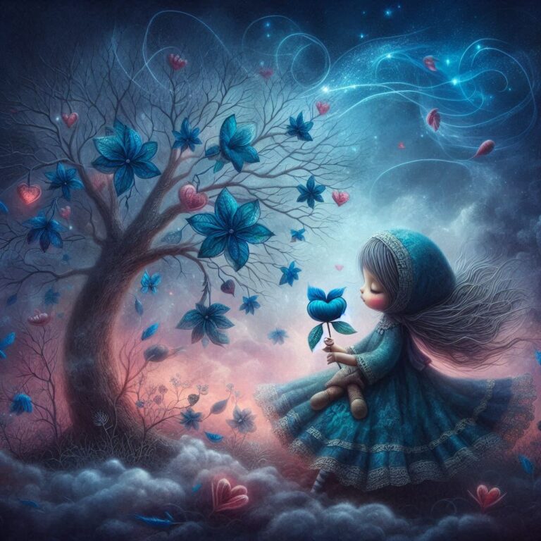 Rag doll girl in tree of dark secrets