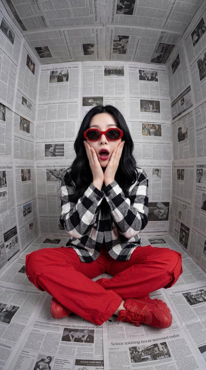 Red Shades Girl in Newsroom