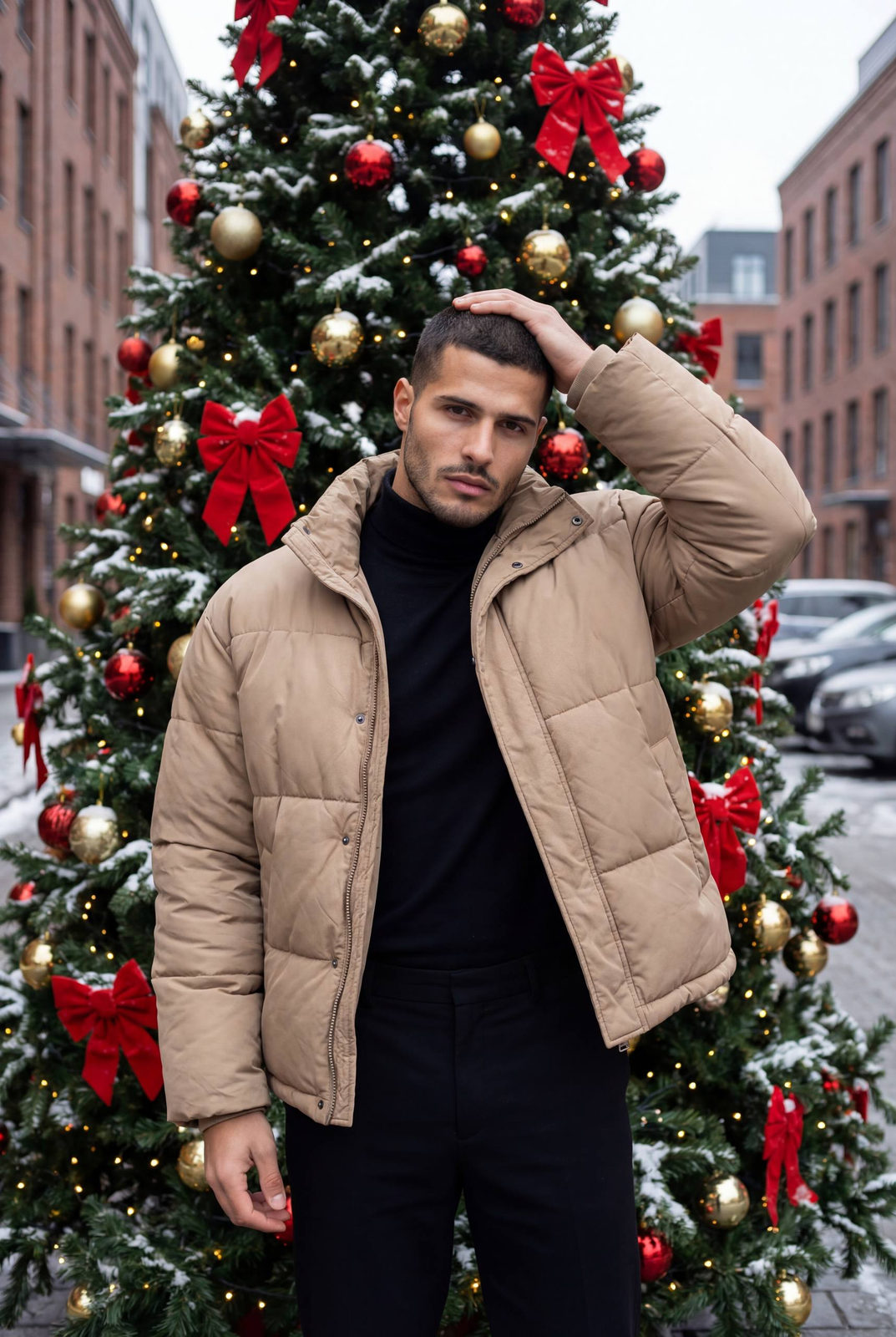 Winter Street Portrait Under Christmas Tree
