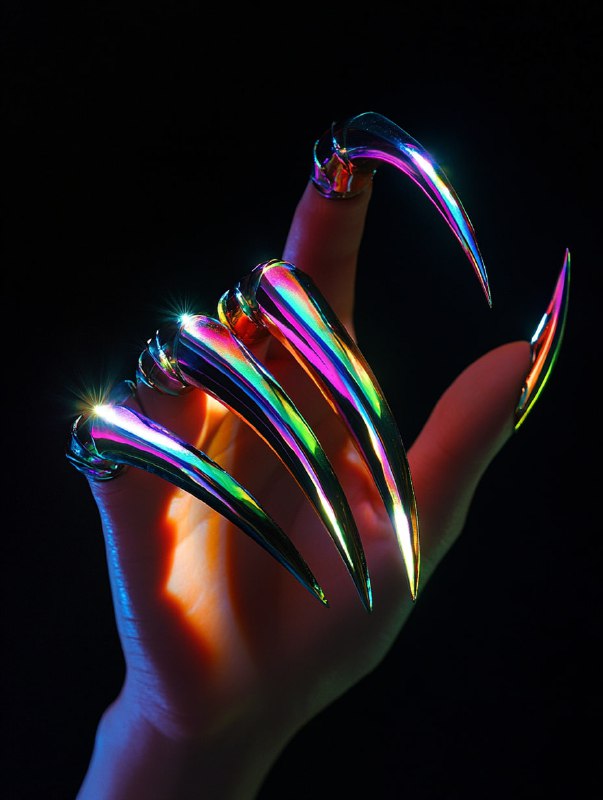 Female hand with claws accessory made of glossy chrome