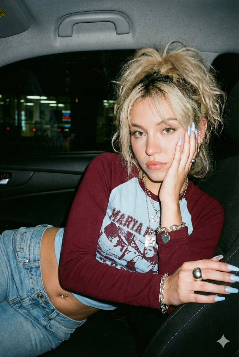 Flash Portrait Blonde Woman Car Night