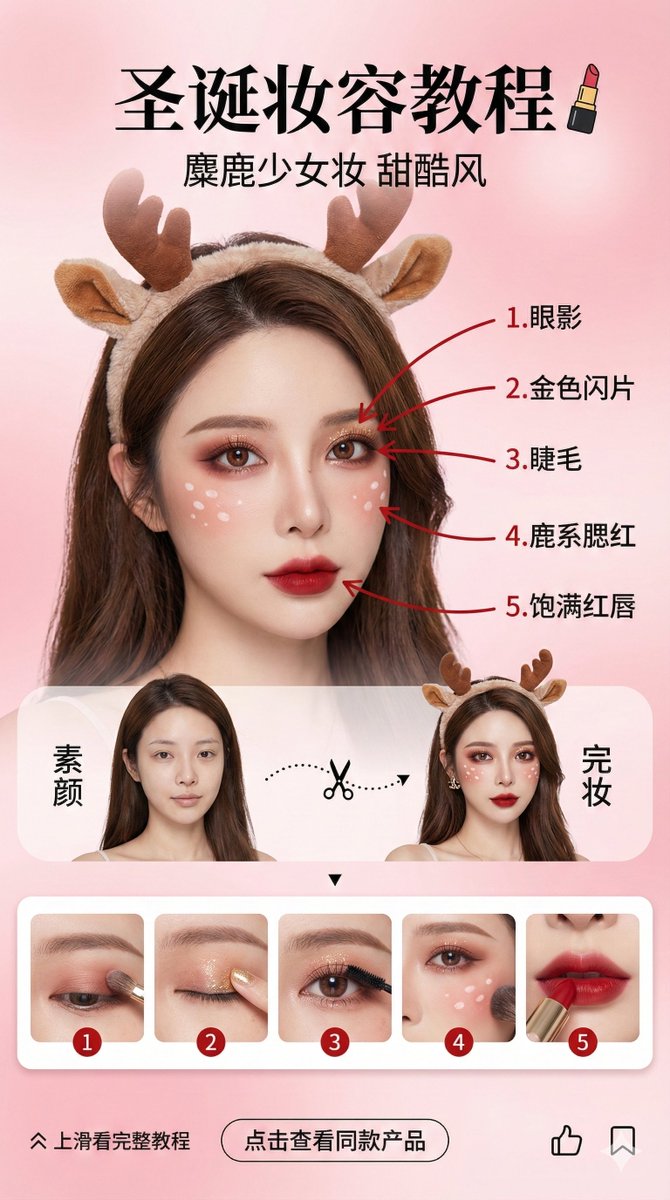 Christmas Elk Sweet Cool Makeup Tutorial