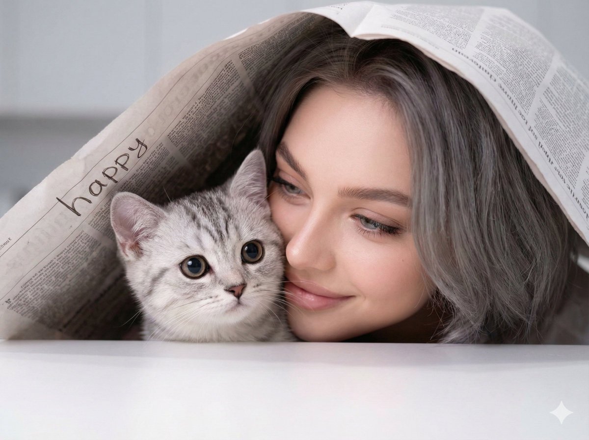 Tender Moment Under Paper with Kitten