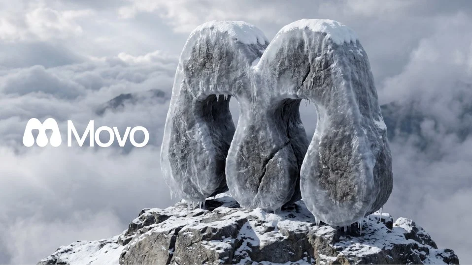Frozen Logo Monument on Mountain Peak