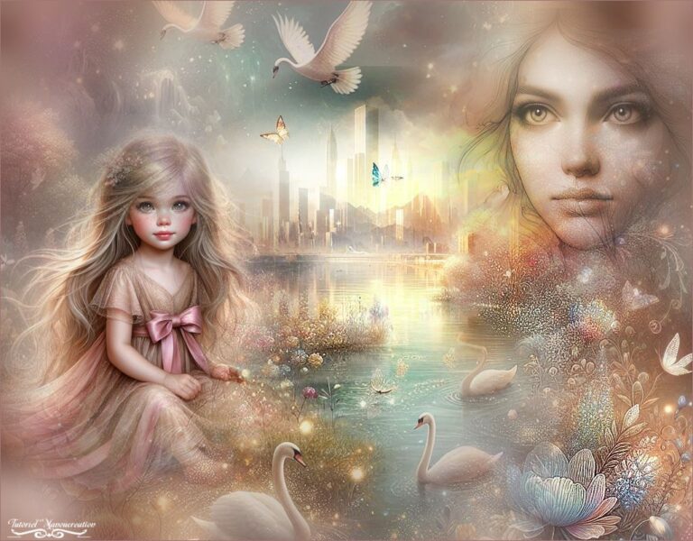 Ethereal Fairy Garden With Swans and Fireflies Alcohol Ink