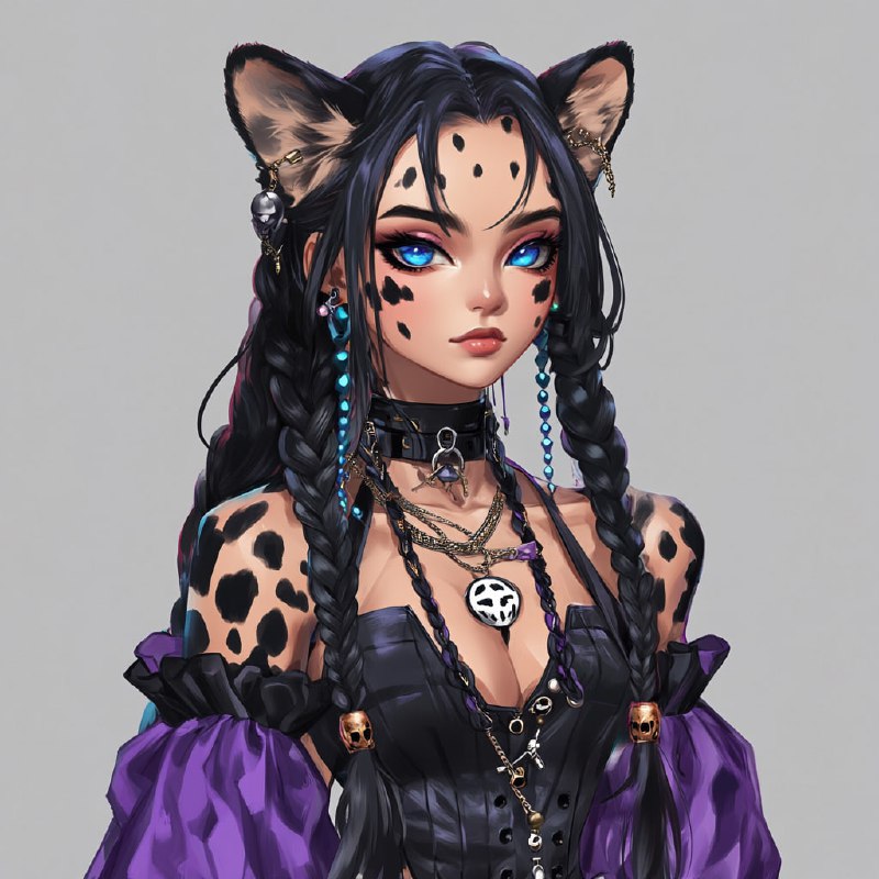 Caucasian, long black hair with braids incorporated