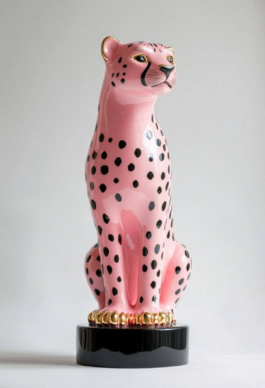 Ceramic lamp of a cheetah in pink