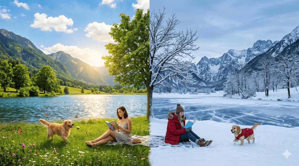 Summer and Winter Split Landscape