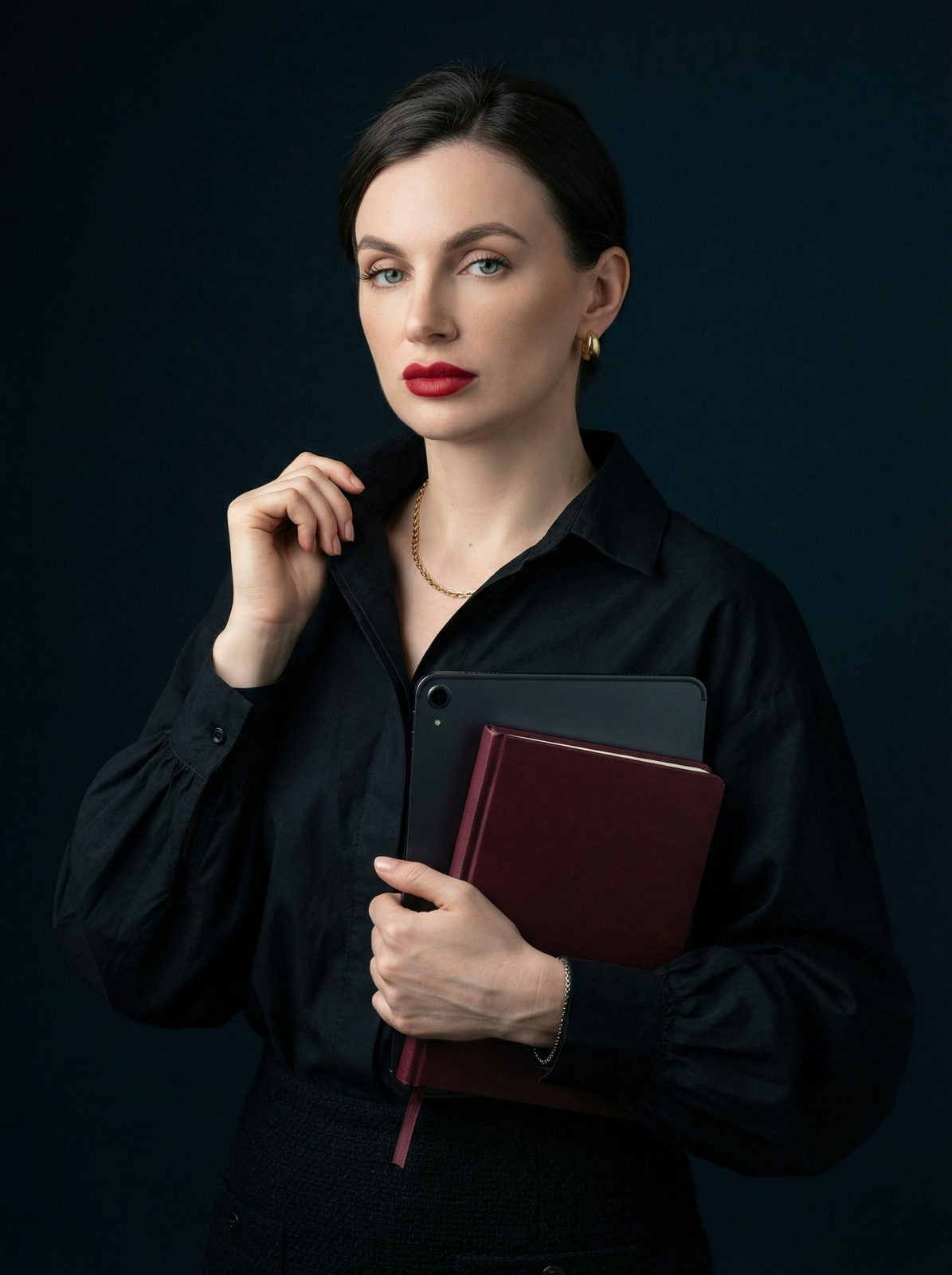 Elegant Gaze in Studio Shadows