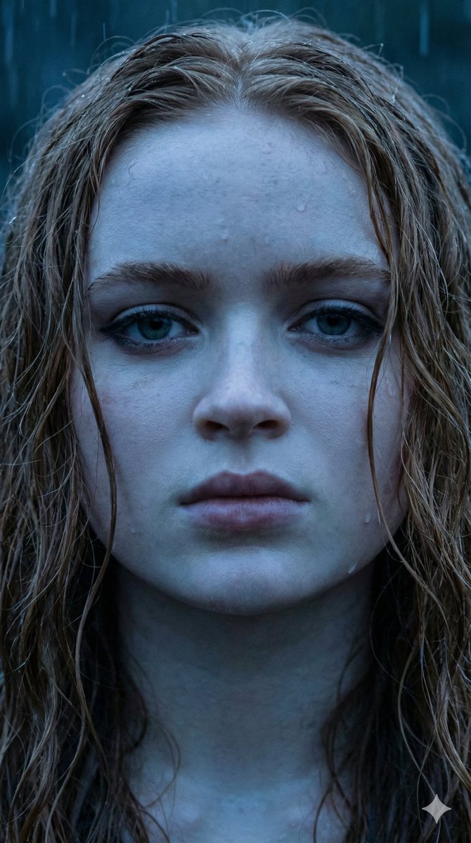 Cyan Glow: Anya's Wet Portrait