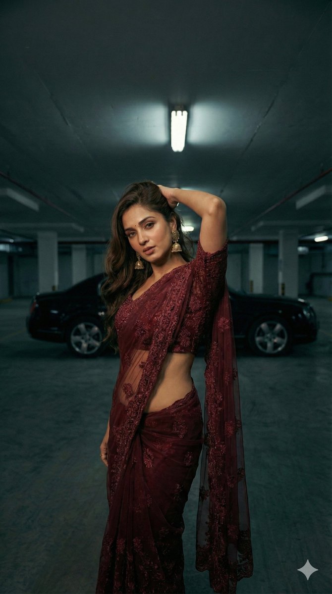 Maroon Saree in Luxury Garage