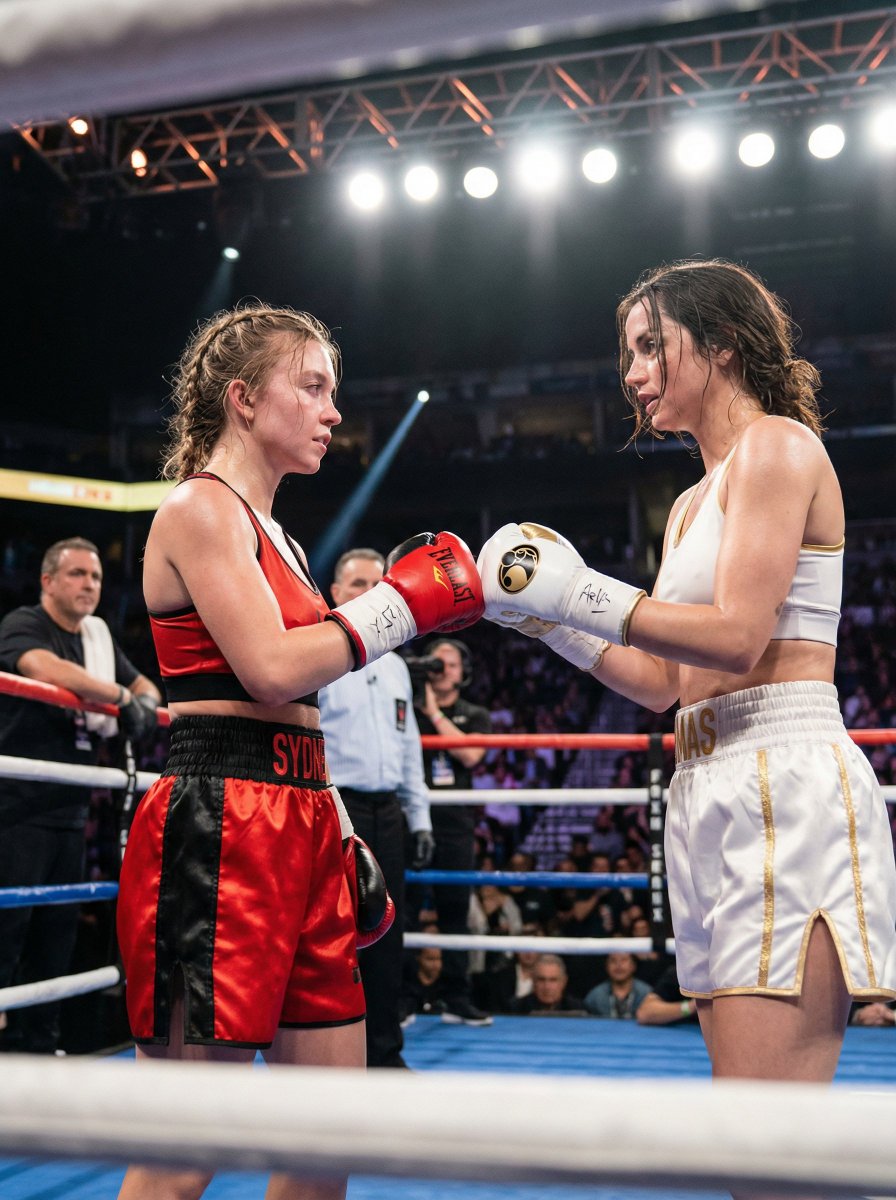 Female Boxer Ringside Between Rounds