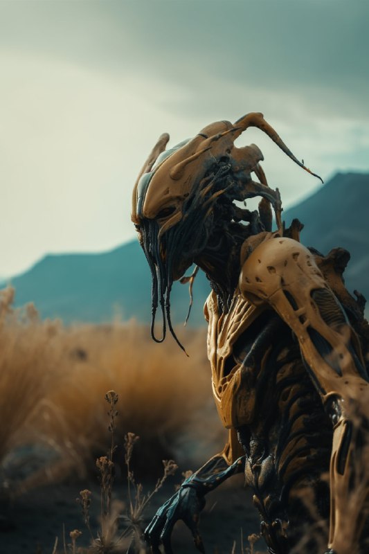 Golden chrome liquid-based alien creature